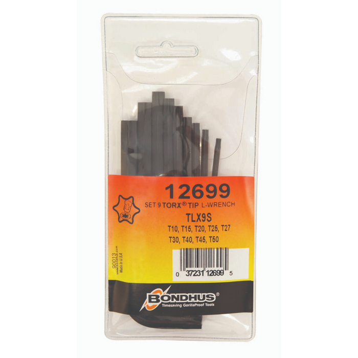 BONDHUS TLX9S 9pcs Torx Key Set T10-T50