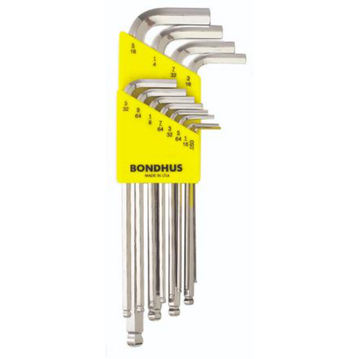 BONDHUS BLX12B BriteGuard BallEnd Hex Key 12pcs Imperial Set