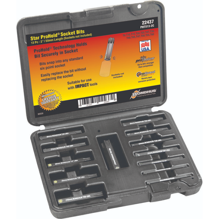 BONDHUS PHTX13-2C Torx ProHold InHex Bits Only 13pcs Set TX8-TX60