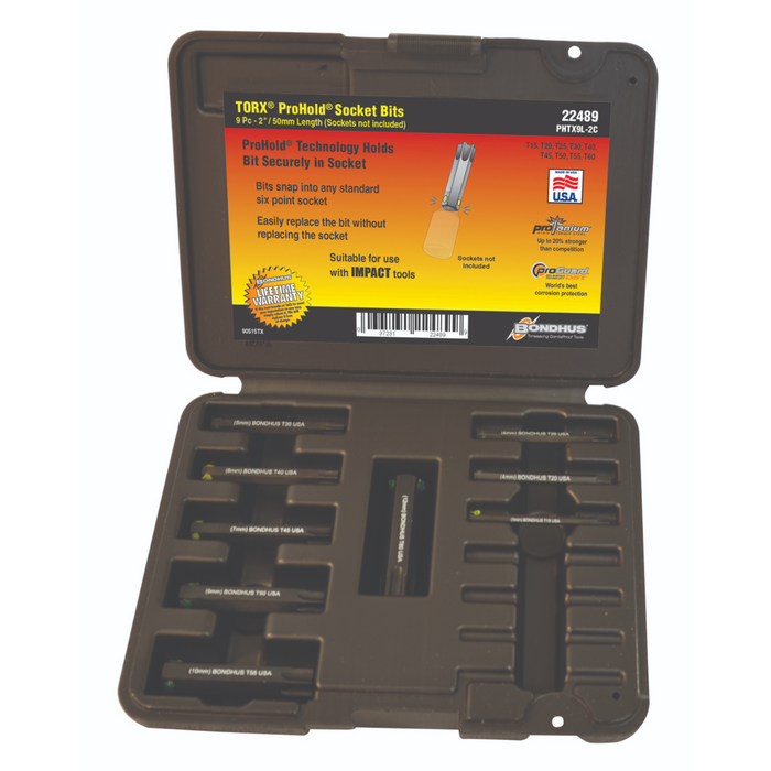 BONDHUS PHTX13/S-2C Torx ProHold InHex Socket Bits 9pcs Set TX15-TX60