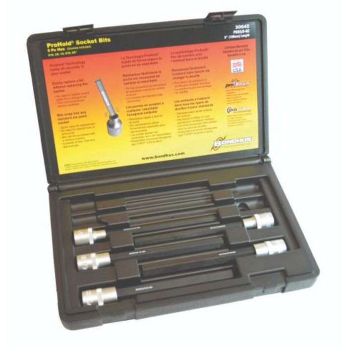 BONDHUS PHX5/S-6C ProHold InHex Bits & Sockets 5pcs Imperial Set 5/16"-5/8