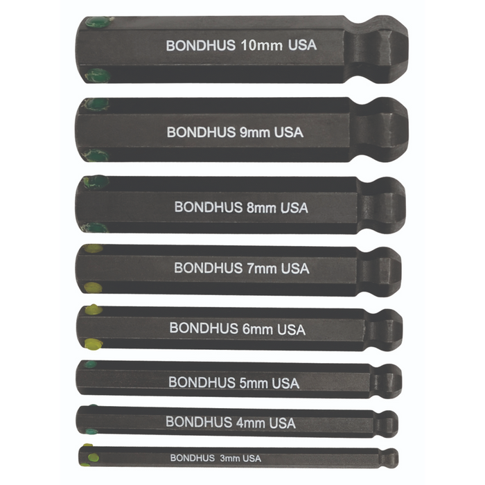 BONDHUS PHBX8M-2 BallEnd ProHold InHex Bit 8pcs Metric Set 3mm-10mm