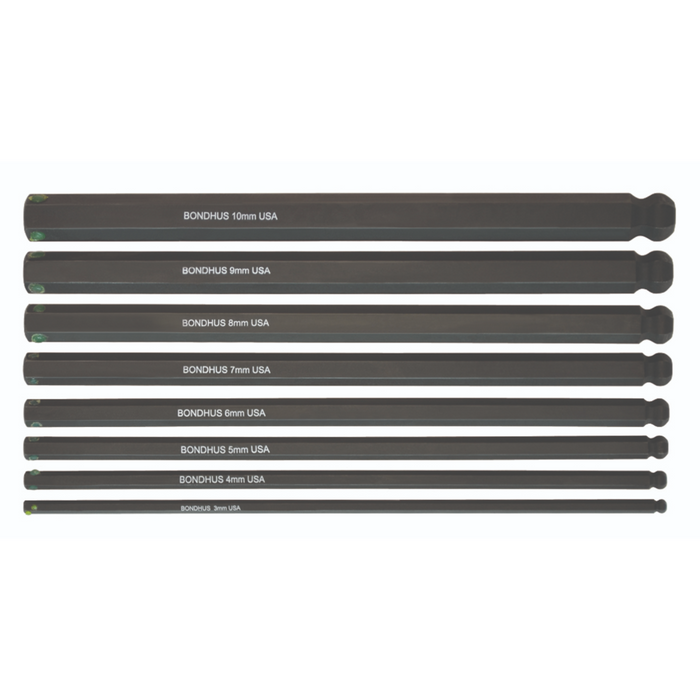 BONDHUS PHBX8M-6 BallEnd ProHold InHex 6" Bits 8pcs Metric Set 3mm-10mm