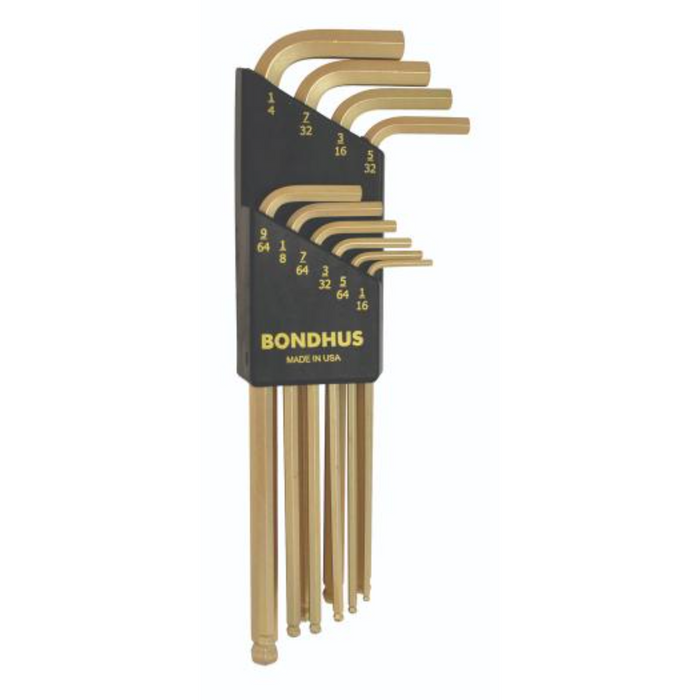 BONDHUS BLX10G Gold BallEnd Hex Keys 10pcs Imperial Set
