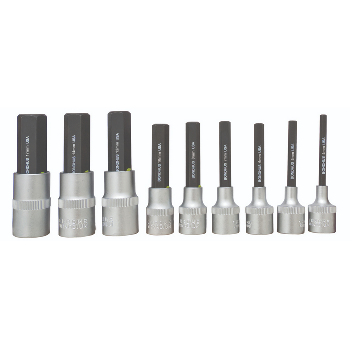 BONDHUS PHX9M/S-2 ProHold InHex Sockets & Bits 9pcs Metric Set 4mm-17mm