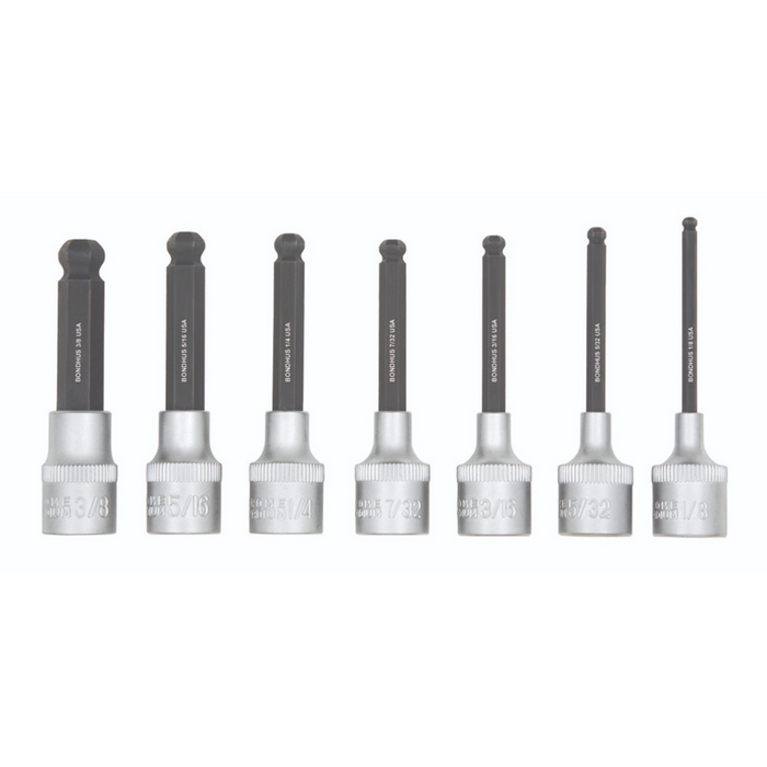 BONDHUS PHBX7/S-2 ProHold BallEnd InHex Sockets & Bits 7pcs Imperial Set 1/8"-3/8"
