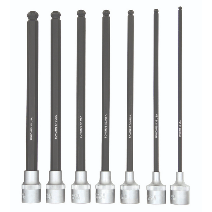 BONDHUS PHBX7/S-6 ProHold BallEnd InHex Bits & Sockets 7pcs Imperial Set 1/8"-3/8"