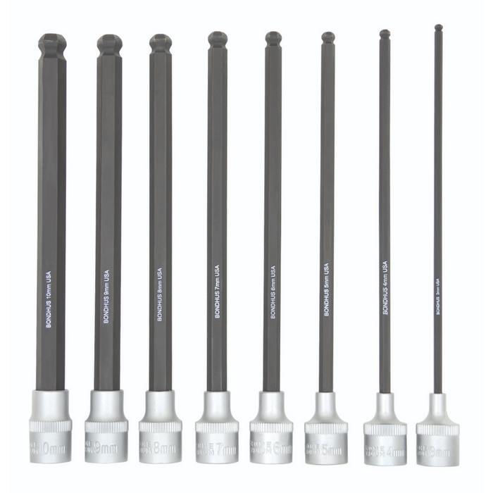 BONDHUS PHBX8M/S-6 ProHold BallEnd InHex Sockets & Bits 8pcs Metric Set 3mm-10mm