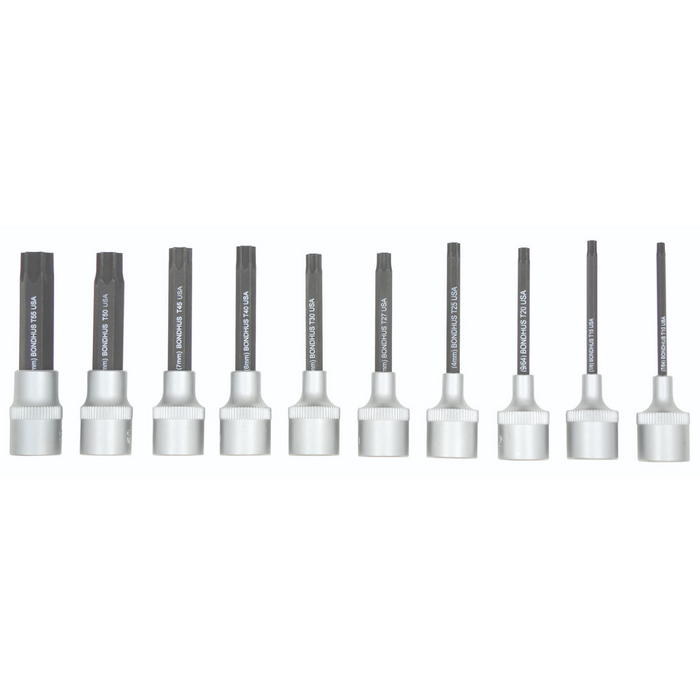BONDHUS PHTX10/S-2 Torx ProHold InHex Bits & Socket 10pcs Torx Set TX10-TX55