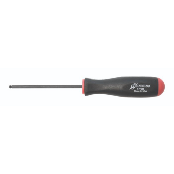 Single metric standard ball end screwdrivers with red and black handle with 4mm printed on it