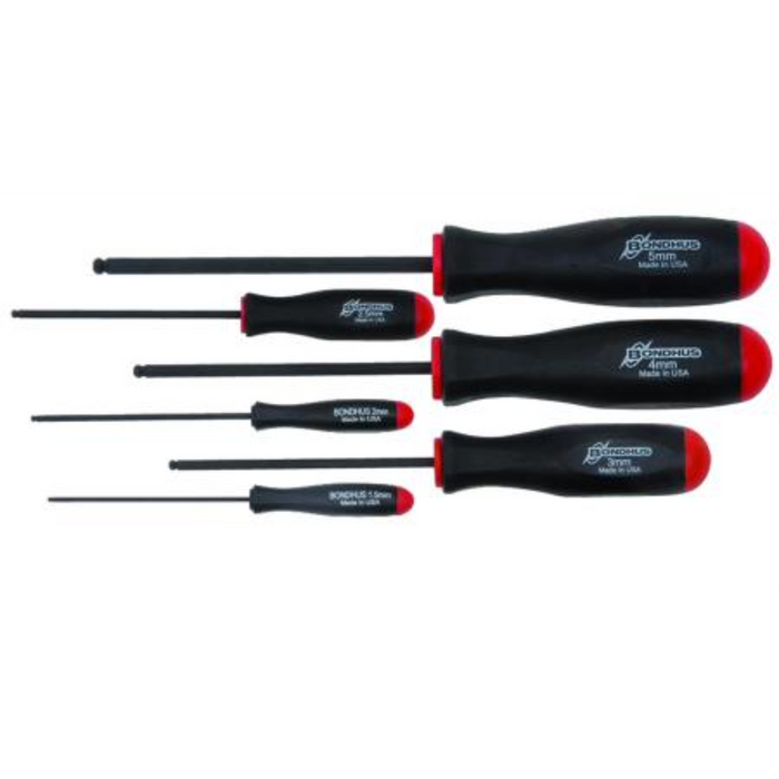 6pc set of metric standard ball end screwdrivers on a white background