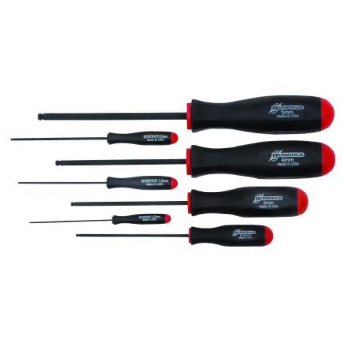 7 metric standard ball end screwdrivers from small to large
