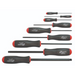 A set of black and red Bondhus metric standard ball end screwdrivers with different sizes.