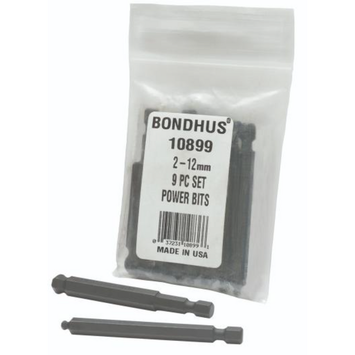 zip lock pack containing metric Power bits with 2 bits out of the bag and lying in the foreground