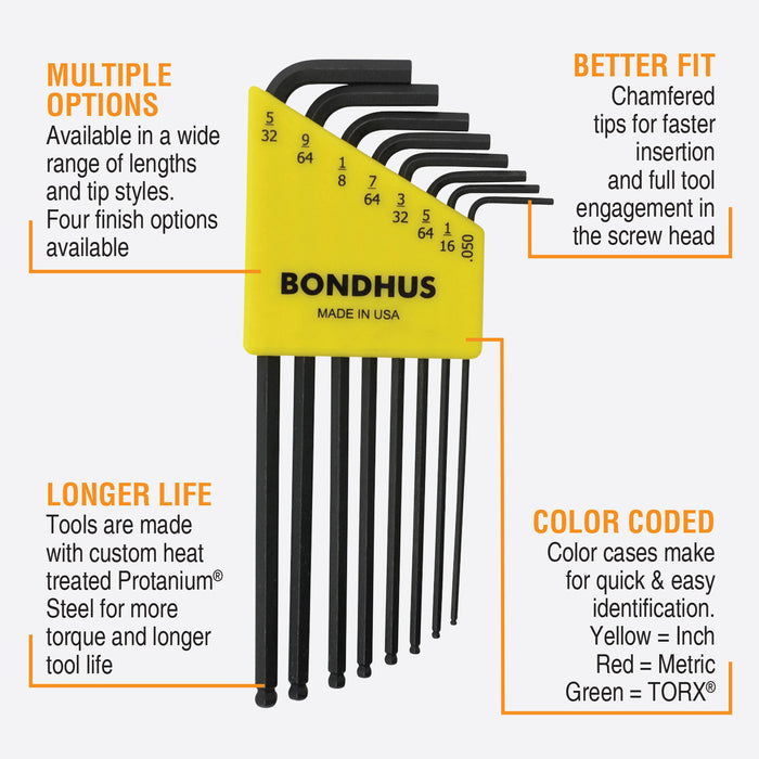 BONDHUS BLX8 BallEnd Hex Key 8pcs Imperial Set