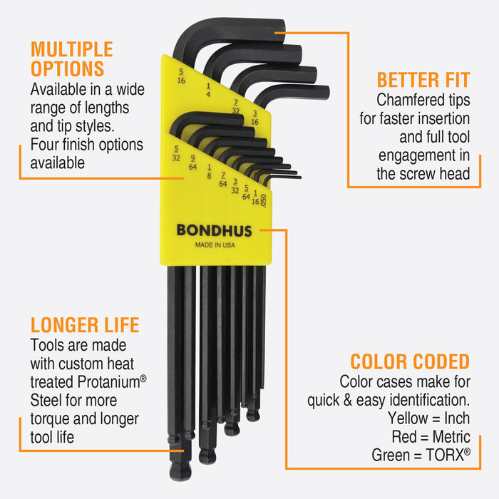 BONDHUS BLX12 BallEnd Hex Key 12pcs Imperial Set