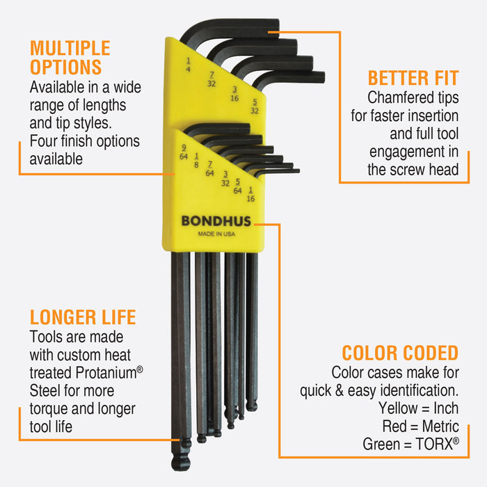 BONDHUS BLX10 BallEnd Hex Key 10pcs Imperial Set