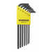 A set of seven black ball end hex keys, sized from 5/64 inch to 3/16 inch, with yellow labeling that includes the Bondhus logo and the text 'MADE IN USA'.