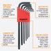 Set of Bondhus hex keys with features highlighted on a white background