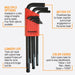 Set of hex keys in a red case with text highlighting features.