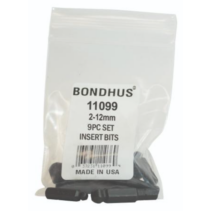 clear zip lock bag containing 9 Ballend insert bits sizes 2 - 12mm