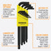Set of Bondhus hex keys with features highlighted on a white background