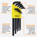 Set of Bondhus hex keys with features highlighted on a white background