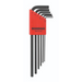 A set of 6 black hex keys in a  Bondhus branded red colour coded holder pn a white background