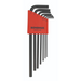 A set of BONDHUS branded hex keys in sizes 1.5mm, 2mm, 2.5mm, 3mm, 4mm, 5mm, and 6mm, with a red and black color scheme.