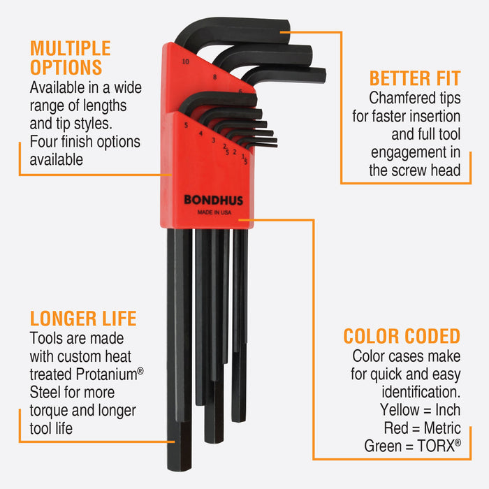 BONDHUS HLX9M Hex Key 9pcs Metric Set