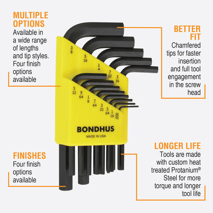 BONDHUS HLX13S Hex Key 13pcs Imperial Set