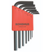 A set of 7 BONDHUS branded hex keys in sizes 1.5mm to 6mm, with a red and black color scheme and chamfered tool tips.