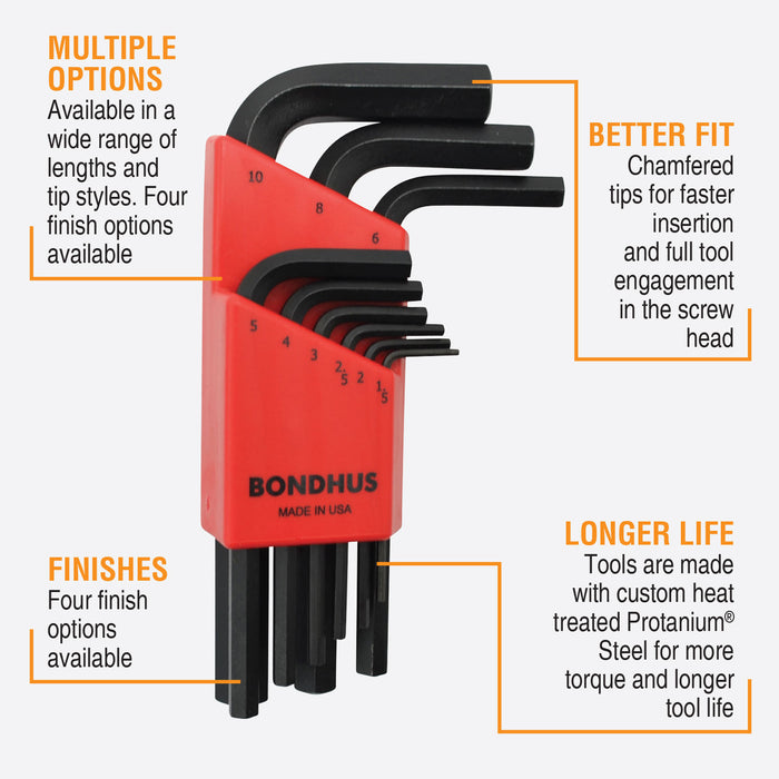 BONDHUS HLX9MM Hex Key 9pcs Metric Set