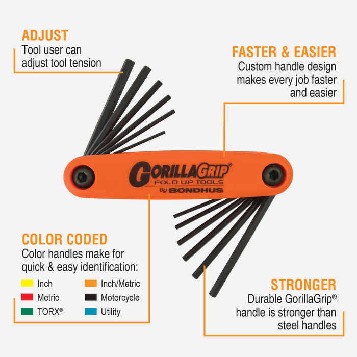 BONDHUS Gorilla Grip Hex fold up Metric & Imperial Key Set HF12