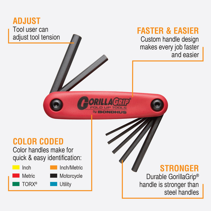 BONDHUS Gorilla Grip Hex fold up Metric Key Set 1.5-6mm HF7MS