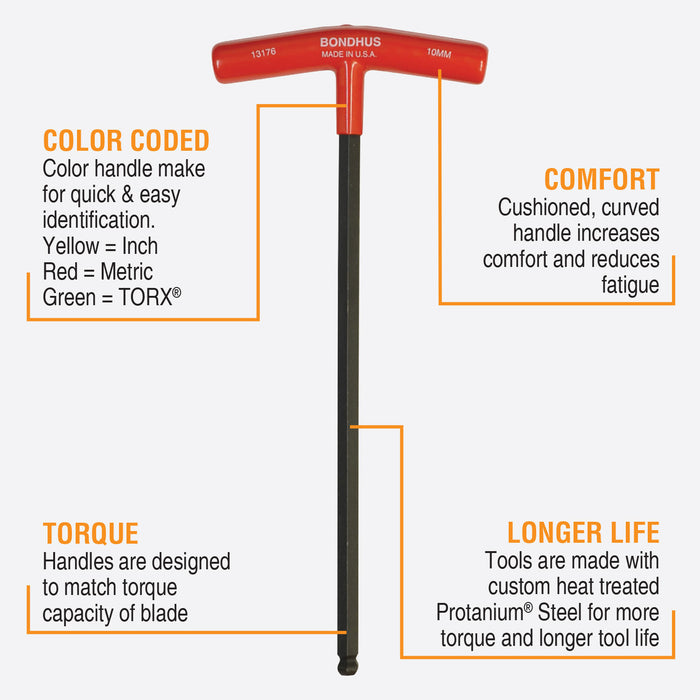 BONDHUS BTX50M T-Handle Ball End Driver Hex 5pcs Metric Set 4mm-10mm