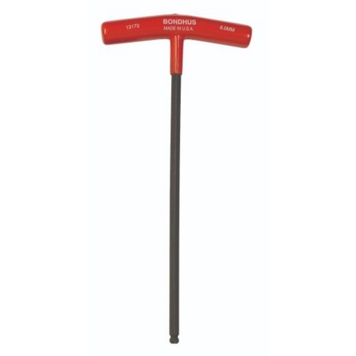 8mm diameter Red T-handle wrench with a long shaft and a rounded handle head, marked with 'Bondhus' brand name.