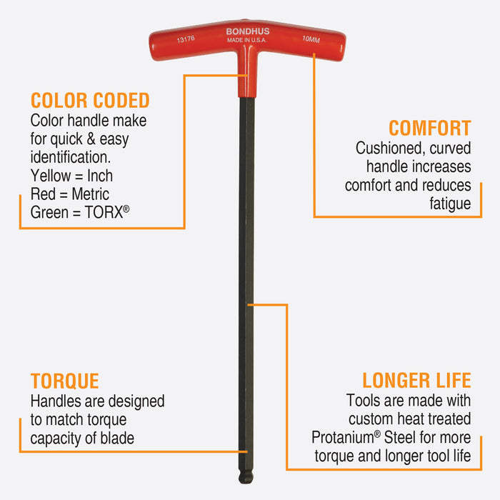 BONDHUS BTX80M/S T-Handle Ball End Driver Hex 8pcs Metric Set + Stand 2mm-10mm