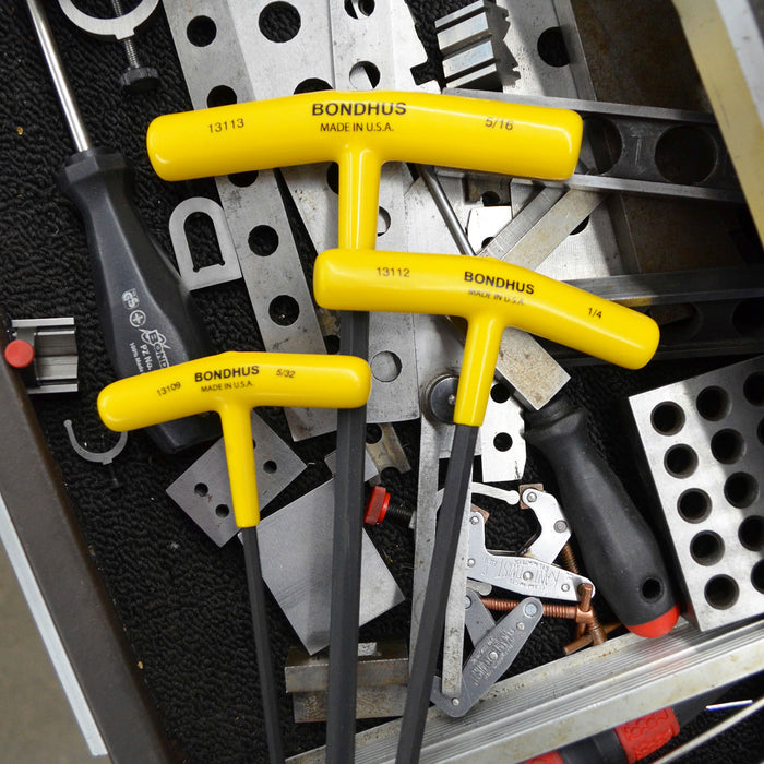 BONDHUS BTX10/S T-Handle Ball Driver Hex 10pcs Imperial Set + Stand 3/32"-3/8"