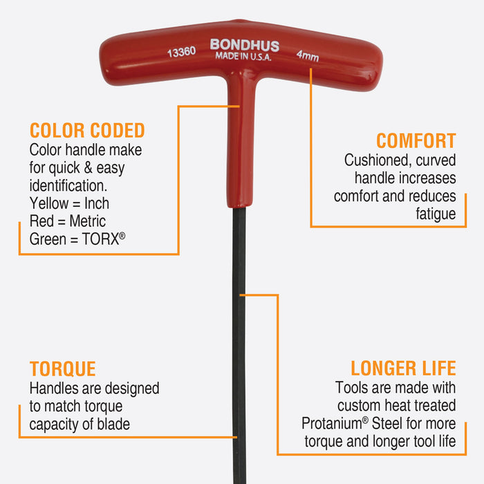 BONDHUS HTX60M T-Handle Hex End Driver 6pcs Metric Set 2-6mm