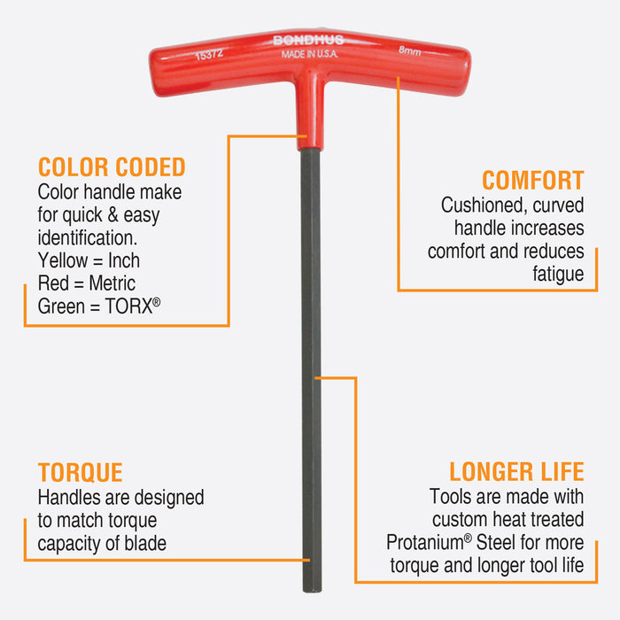 BONDHUS HTX80M/S T-Handle Hex Driver 8pcs Metric Set 2mm-10mm