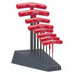 A set of red T-handle ball end drivers with a black stand, including sizes 2mm, 2.5mm, 3mm, 4mm, 5mm, 6mm, 8mm, and 10mm.