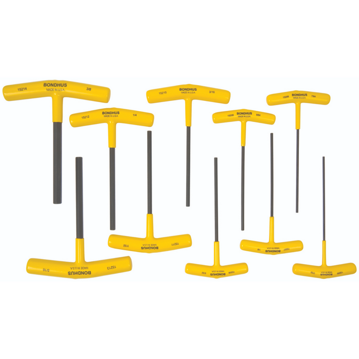 BONDHUS HTX10-6 T-Handle 6"Hex Driver 10pcs Imperial Set 3/32"-3/8"