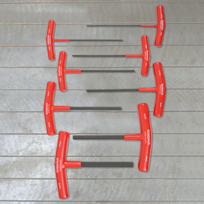 BONDHUS HTX80M T-Handle 6" Hex End Driver 8pcs Metric Set 2mm-10mm