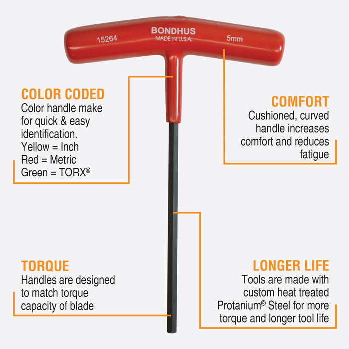 BONDHUS HTX80M/S-6 T-Handle 6" Hex Driver 8pcs Metric Set+Stand 8pcs 2mm-10mm