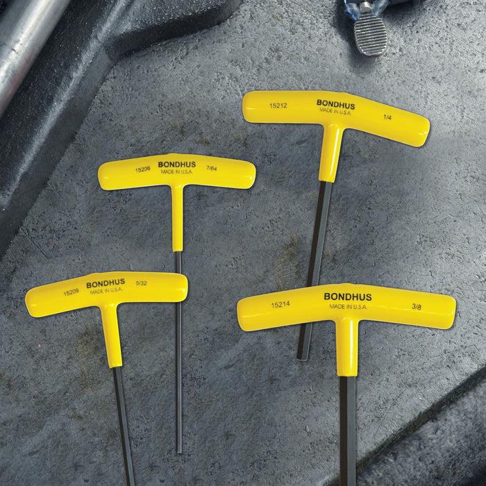 BONDHUS HTX10/S-6 T-Handle 6" Hex Driver 10pcs Imperial Set + Stand 3/32"-3/8"