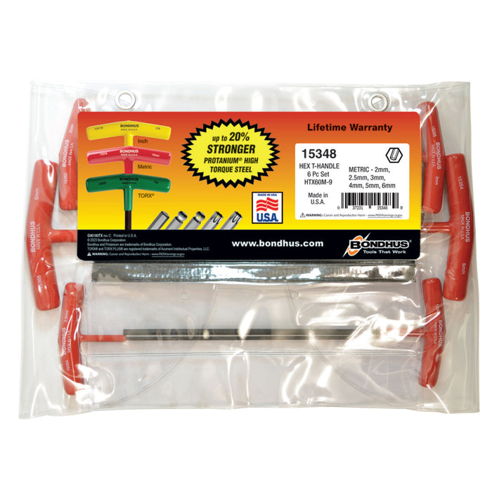 BONDHUS HTX60M-9 T-Handle 9" Hex End Driver 6pcs Metric Set 2-6mm
