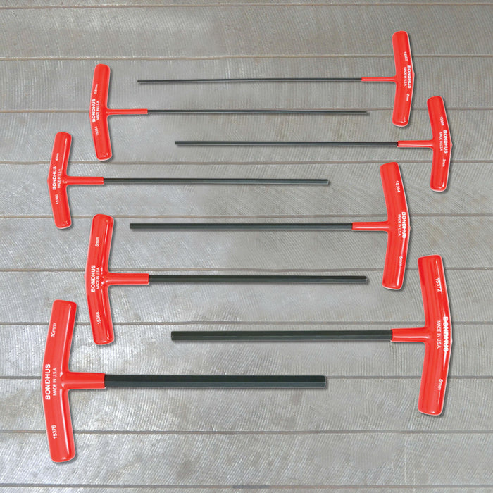 BONDHUS HTX80M-9 T-Handle 9" Hex Key Driver 8pcs Metric Set 2mm-10mm