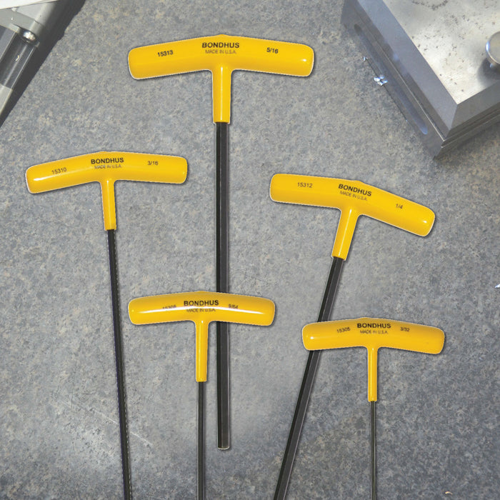 BONDHUS HTX10S-9 T-Handle 9" Hex Key Driver 10pcs Imperial Set+Stand 3/32"-3/8"