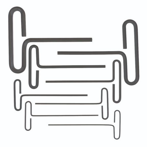 A set of 8 silver T-handle hex key drivers laid out in a row, with sizes ranging from 2mm to 10mm.